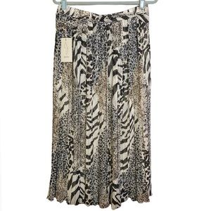 Joie Maxi Skirt Animal Print Pleated Full Lined Elastic Waist Women’s Size Large